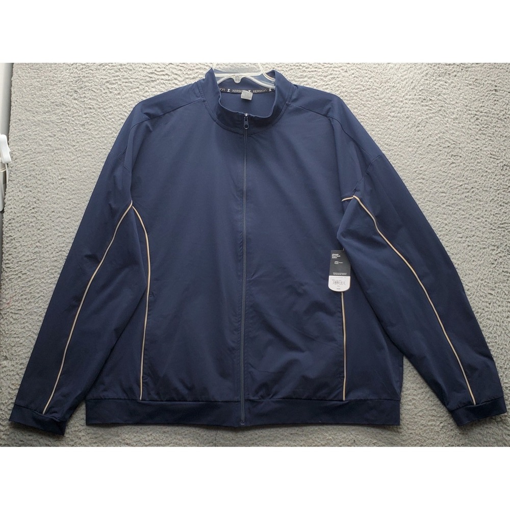Xersion Track Jacket Mens XXL Navy‎ Pipe Trim Water Resistant Mock Neck Full Zip